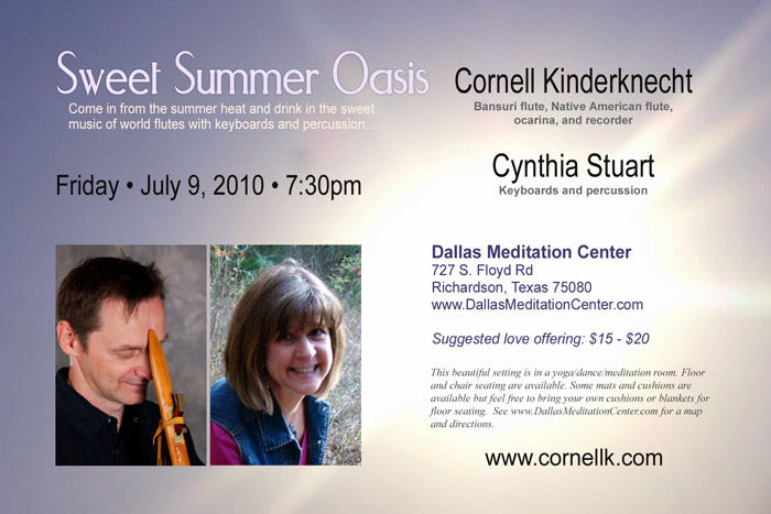 Sweet Summer Oasis Concert, Cornell Kinderknecht and Cynthia Stuart with Martin McCall - July 9, 2010 - Richardson/Dallas, Texas