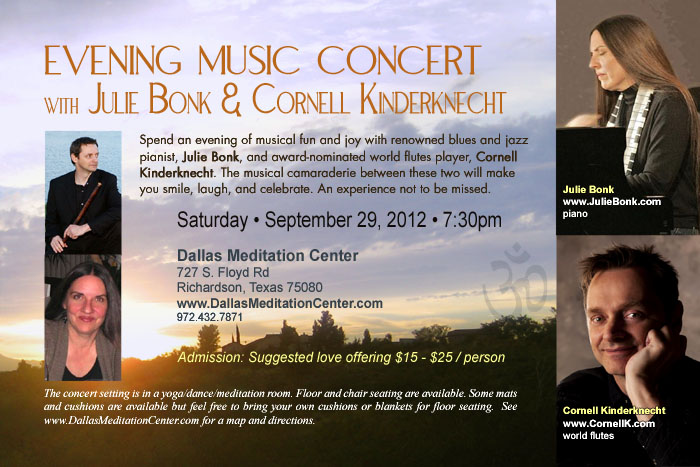 Evening Concert with Julie Bonk and Cornell Kinderknecht - September 29, 2012 - Richardson/Dallas, Texas