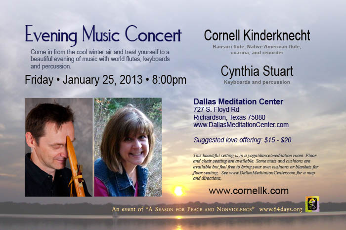 Evening Concert with Cornell Kinderknecht and Cynthia Stuart - January 25, 2013 - Richardson/Dallas, Texas