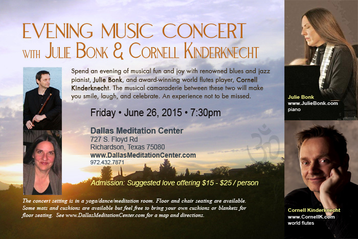 Evening Concert with Julie Bonk and Cornell Kinderknecht - June 26, 2015 - Richardson/Dallas, Texas